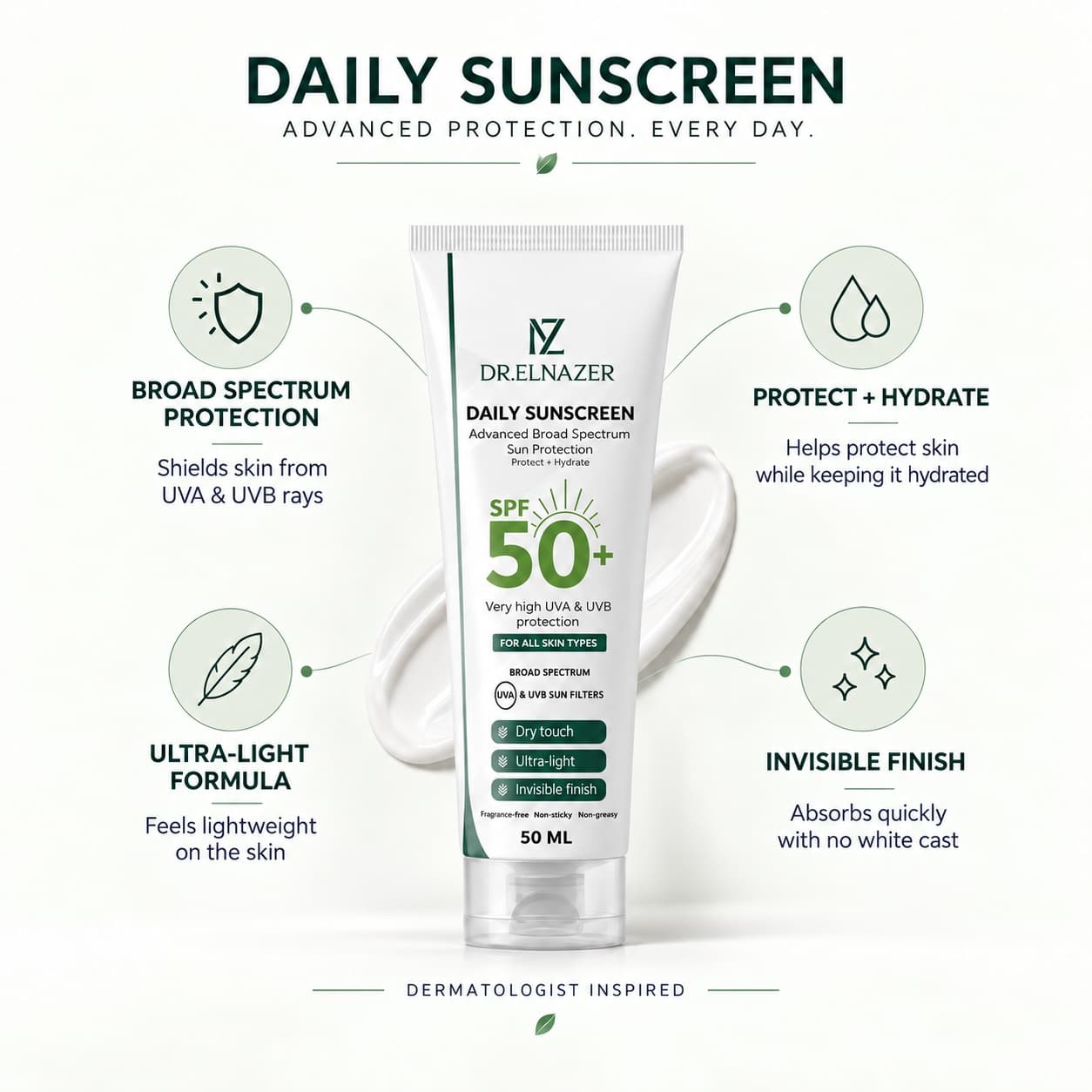 Daily Sunscreen SPF 50+, UVA/UVB Protection, 50 ml